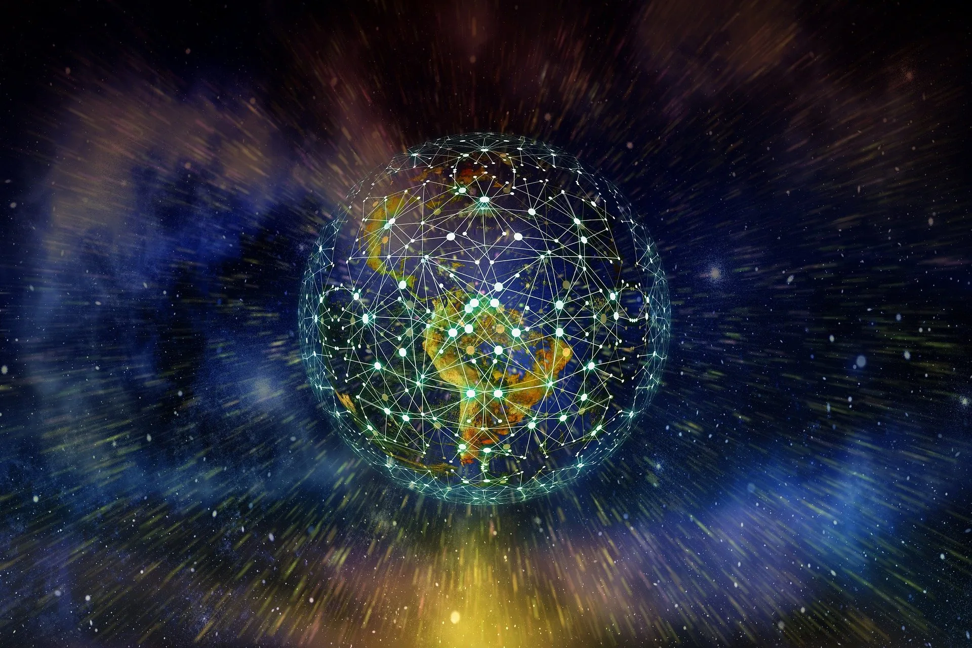 Glowing globe surrounded by a network of data connections