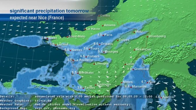 askMeteo significant precipitation weather map