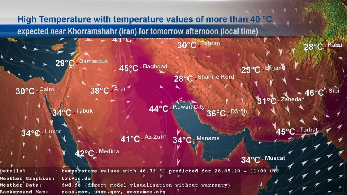 High temperature map of Iran
