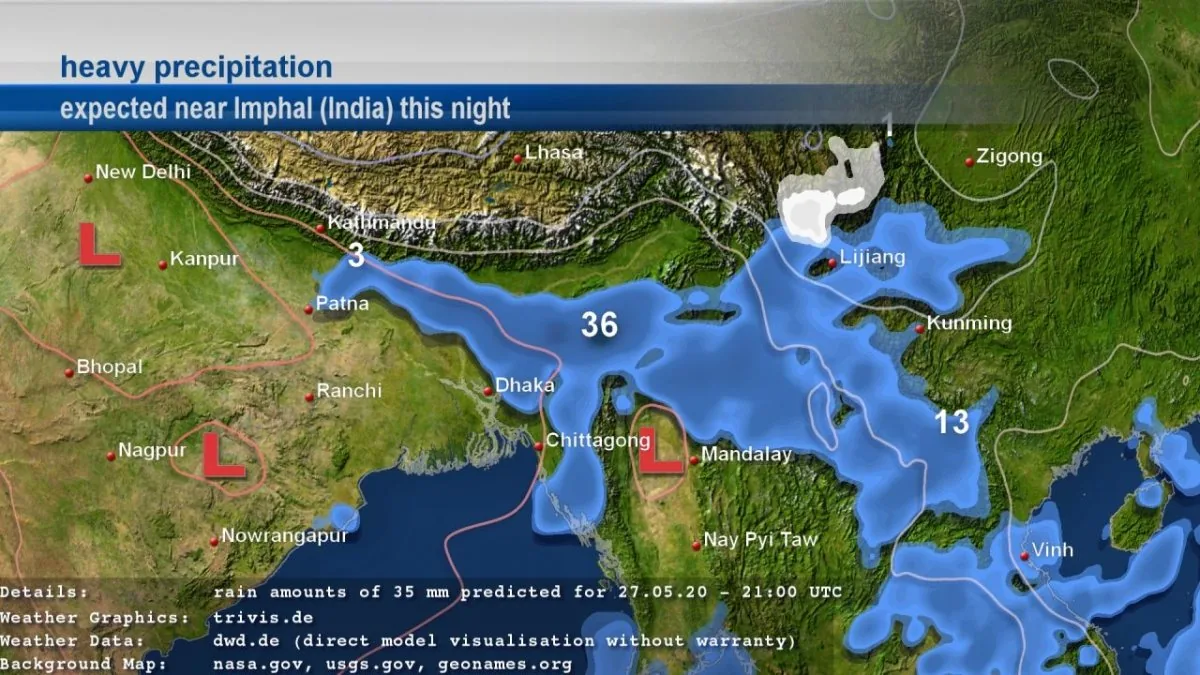 askMeteo heavy precipitation visualization near Imphal (India)