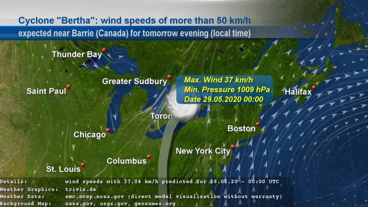 askMeteo weather map visualization of storm Bertha